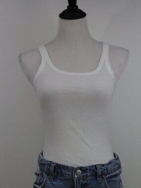 American Eagle white ribbed tank top fitted stretch basic XS